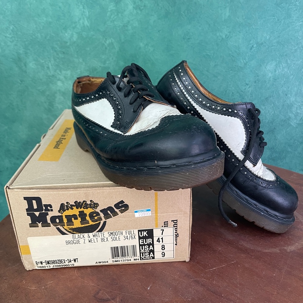 Dr. Martens Black and White Brogue Z Welt Shoes